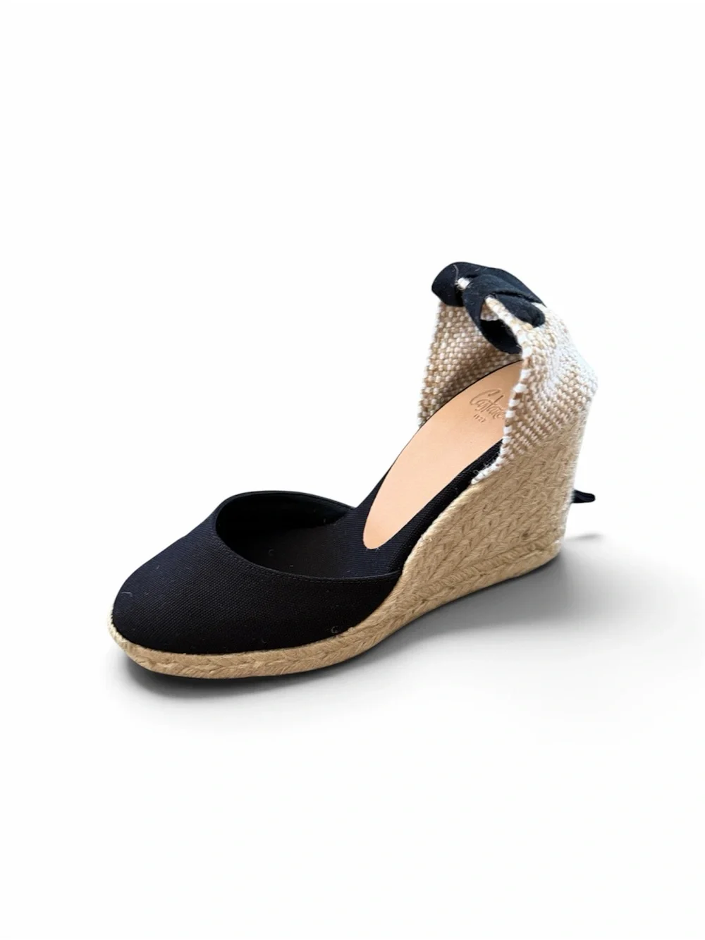 Castaner Black Canvas Espadrille Wedge Sandals with Ankle Tie 6 NWB